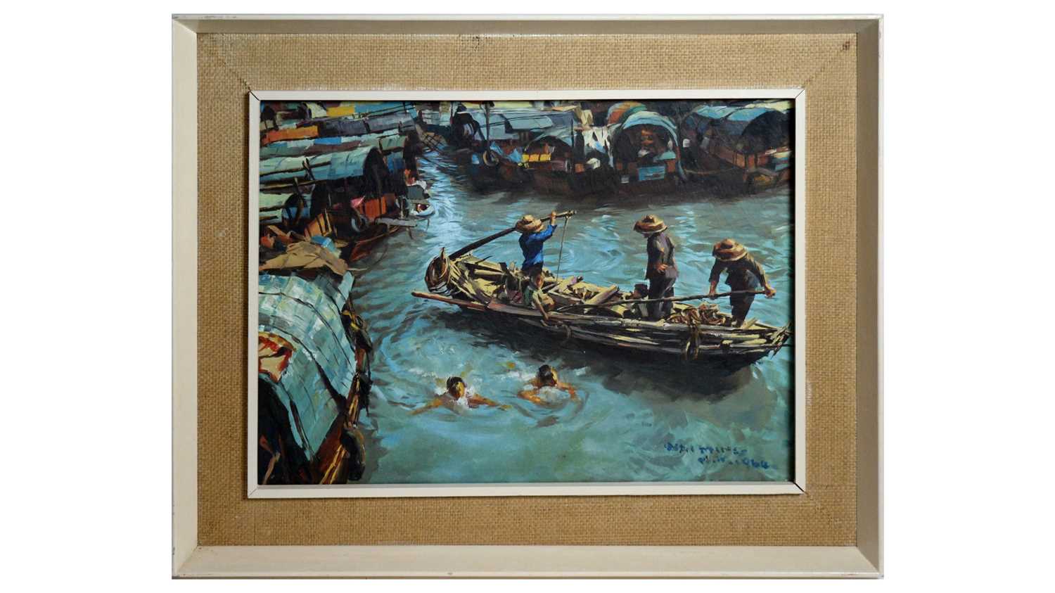 Lot 276 - WAI (Lo Hing Kwok) Ming - Two views of fishing boats and fishermen | oil