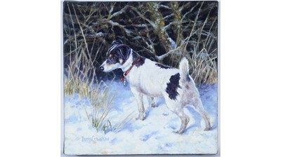 Lot 112 - Donna Crawshaw - Terrier in the Snow | oil