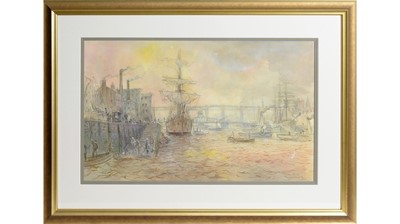 Lot 820 - Peter Knox - The Water of Tyne, Newcastle Quayside at Dusk | watercolour