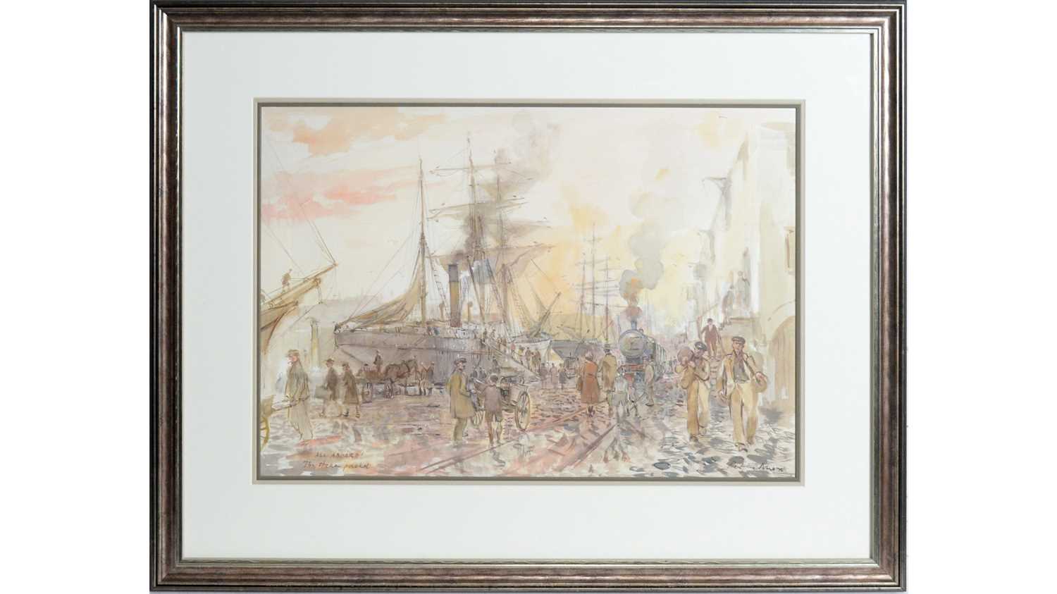 Lot 821 - Peter Knox - All Aboard! The Steam Packet | watercolour
