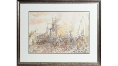 Lot 821 - Peter Knox - All Aboard! The Steam Packet | watercolour