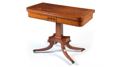 Lot 1313 - A mid 19th Century burr maple and ebony strung card table.