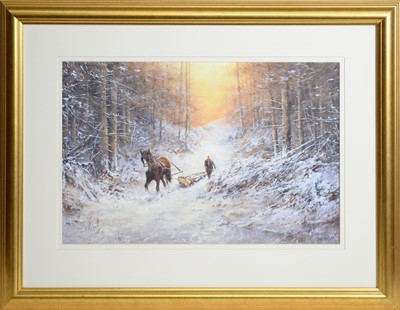 Lot 790 - Joe Hush - Winter Logging at Duskfall | acrylic
