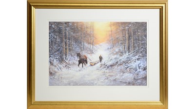 Lot 95 - Joe Hush - Winter Logging at Duskfall | acrylic