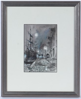 Lot 26 - Peter Knox - The Quayside at Night | watercolour