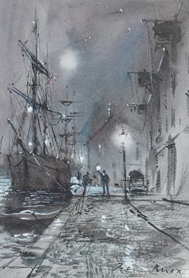 Lot 26 - Peter Knox - The Quayside at Night | watercolour
