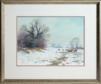 Lot 793 - Joe Hush - Soft Snowfall and Cattle | acrylic