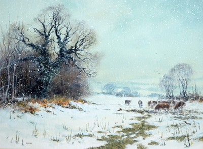 Lot 96 - Joe Hush - Soft Snowfall and Cattle | acrylic