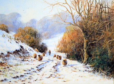 Lot 97 - Joe Hush - Winter Sheep Ambling in the Snow | acrylic