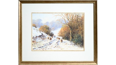 Lot 97 - Joe Hush - Winter Sheep Ambling in the Snow | acrylic