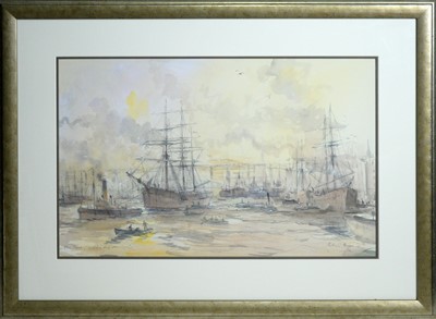 Lot 30 - Peter Knox - The Tyne: Shifting Ship Downriver | watercolour