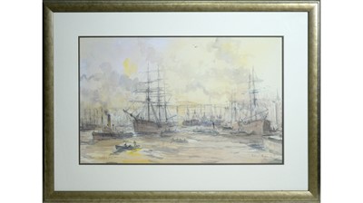 Lot 30 - Peter Knox - The Tyne: Shifting Ship Downriver | watercolour