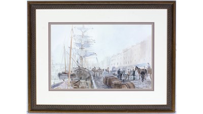 Lot 740 - Peter Knox - Brig Landing at the Quayside | watercolour