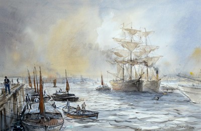 Lot 31 - Peter Knox - Barges and Brigs Moored | watercolour