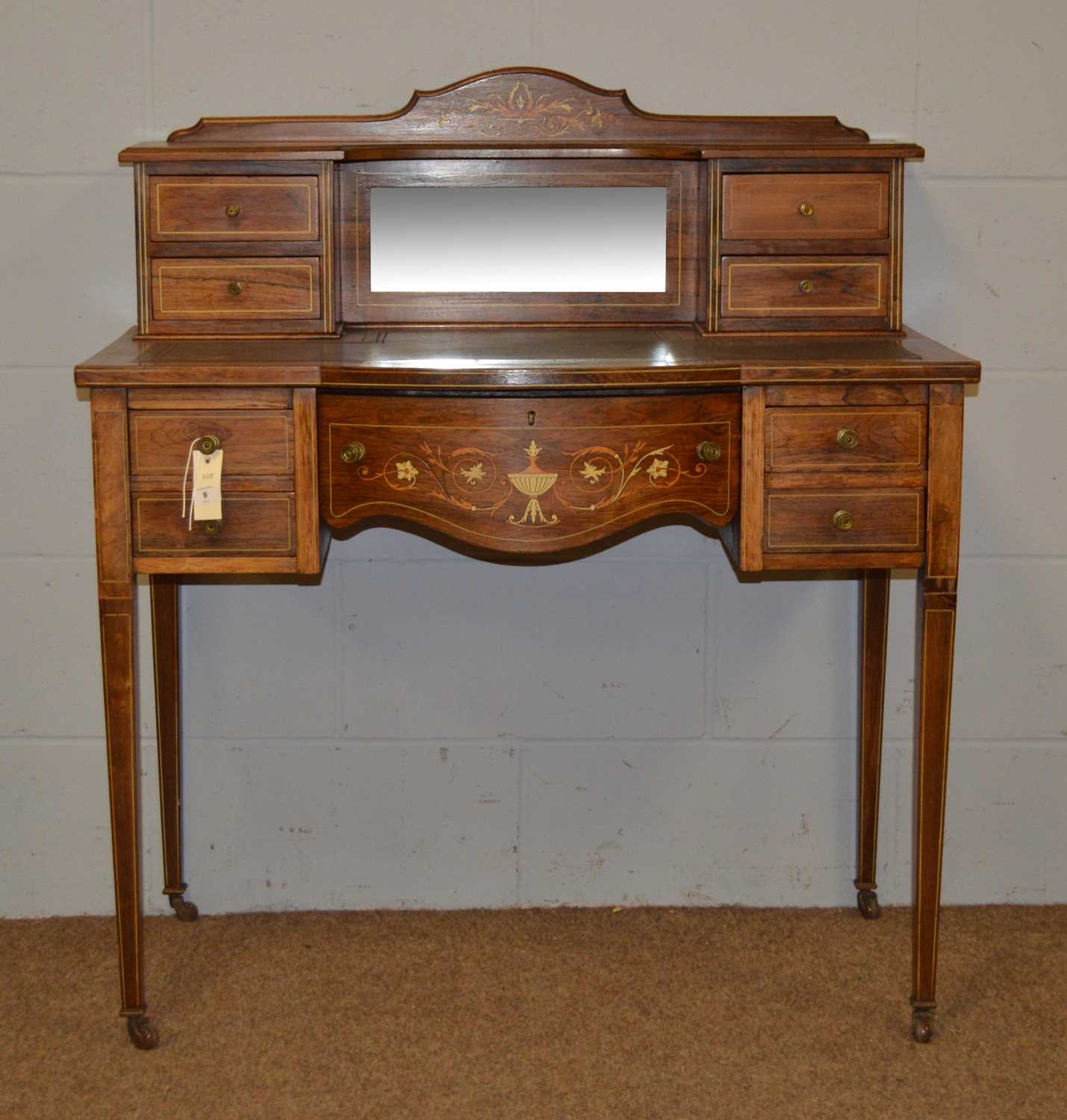 Lot 9 - An Edwardian marquetry inlaid rosewood writing desk, by Maple & Co.