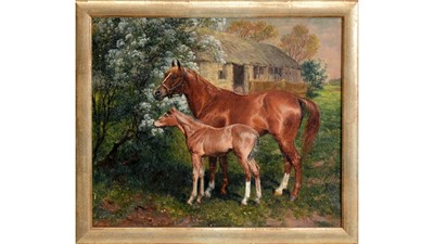 Lot 1045 - Wilson Hepple - Chestnut Pony and Foal | oil