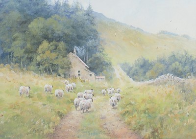 Lot 100 - Joe Hush - Squirrel Lane and Shepherds Cottage; tranquil summertime scenes | acrylic