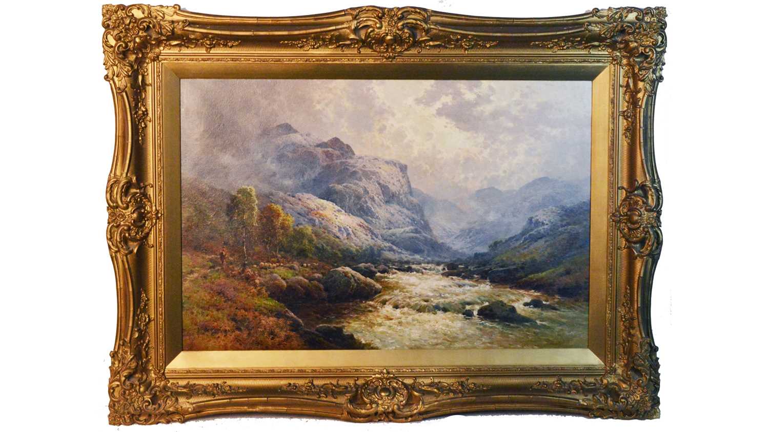 1000 - Alfred de Breanski - Awe-Inspiring Mountains and Rushing Stream | oil