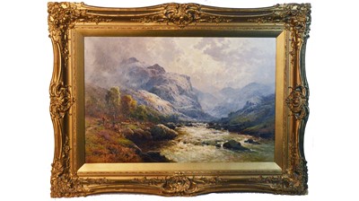 Lot 1000 - Alfred de Breanski - Awe-Inspiring Mountains and Rushing Stream | oil