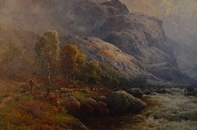 Lot 1000 - Alfred de Breanski - Awe-Inspiring Mountains and Rushing Stream | oil