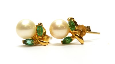 Lot 88 - A cultured pearl and emerald earrings