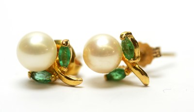 Lot 88 - A cultured pearl and emerald earrings