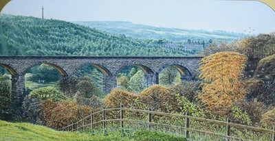 Lot 56 - * Long - Nine Arches Railway Viaduct with the Column of Liberty and Gibside Estate | watercolour