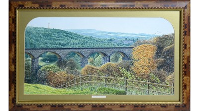 Lot 56 - * Long - Nine Arches Railway Viaduct with the Column of Liberty and Gibside Estate | watercolour