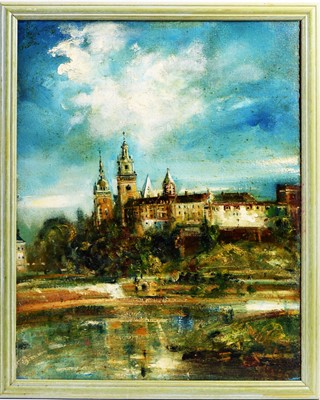 Lot 698 - Antoni Sulek - Polish Town from the Prospect of a River | oil