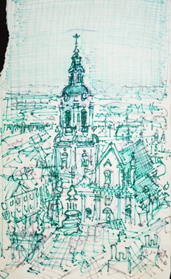 Lot 177 - Antoni Sulek - A Study of Warsaw in Green | pen and ink