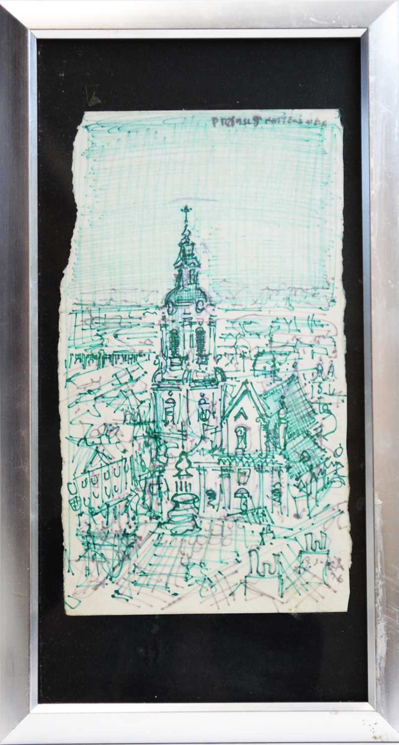 Lot 26 - Antoni Sulek - A Study of Warsaw in Green | pen and ink