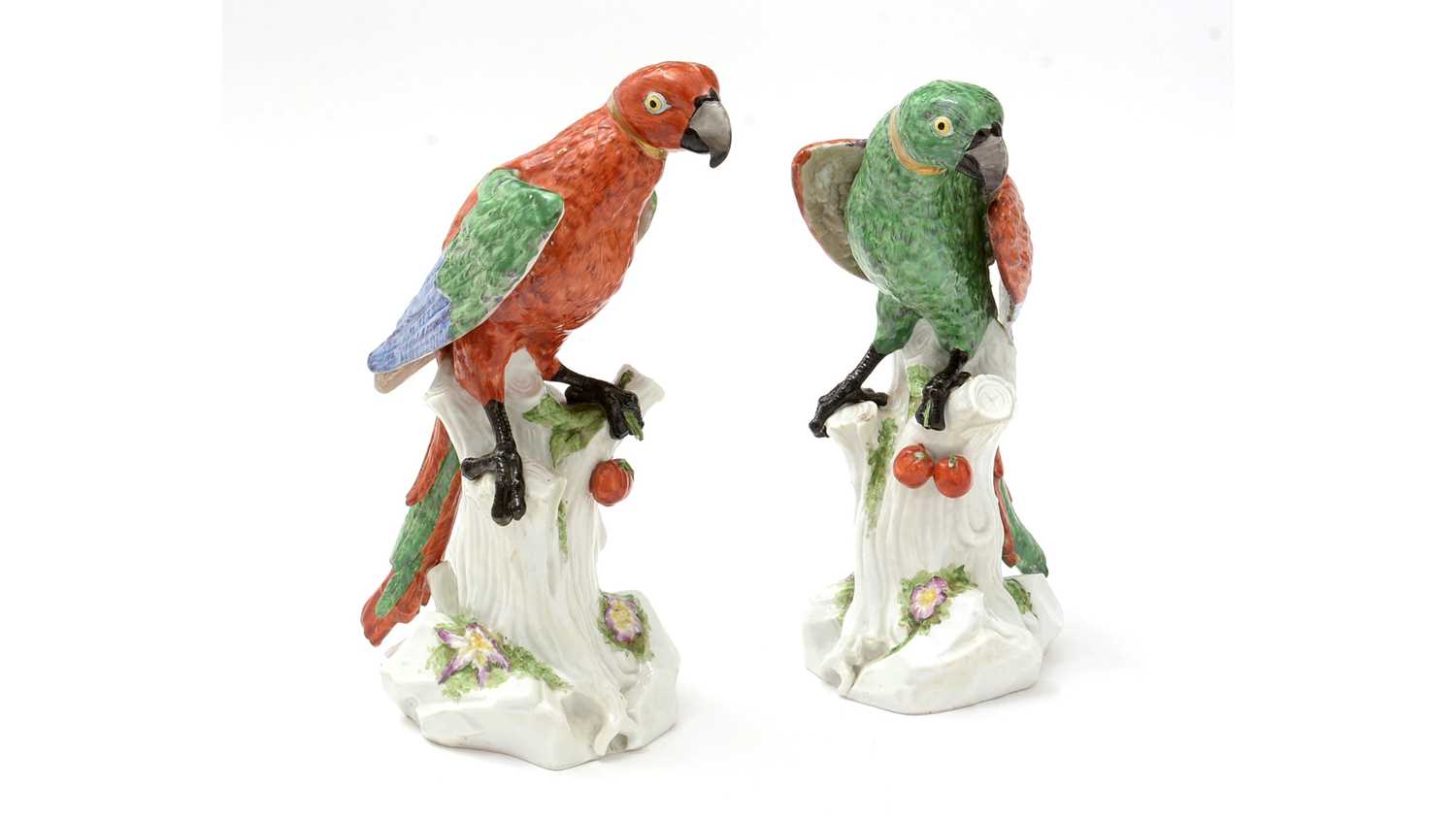 Lot 749 - Pair of late 19th Century Continental porcelain parrots.