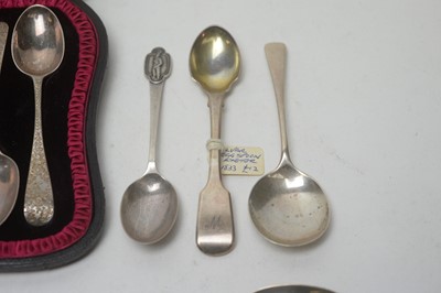 Lot 107 - A cased silver set of six teaspoons and tongs; and other spoons