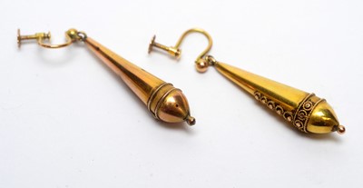 Lot 180 - A pair of Victorian 9ct yellow gold hollow cast drop earrings