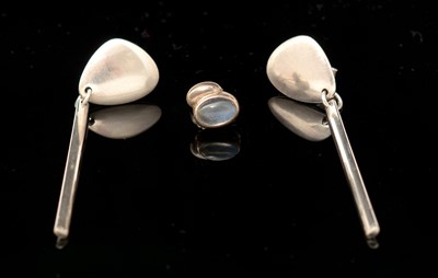 Lot 464 - Georg Jensen: a pair of silver drop earrings and a single stud