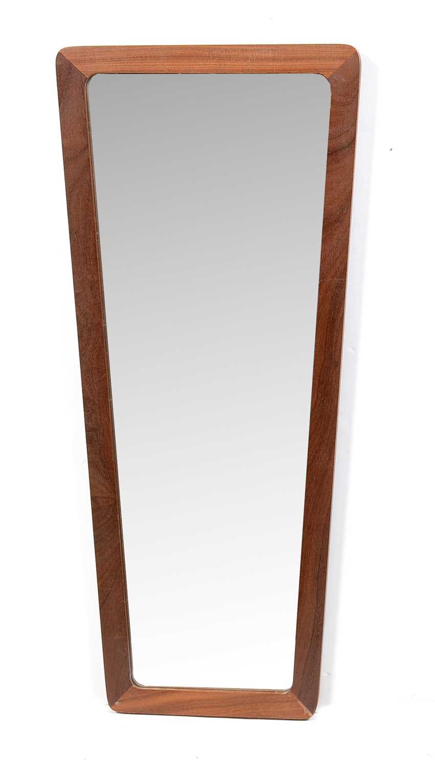 Lot 406 - A mid Century teak framed rectangular tapered mirror.