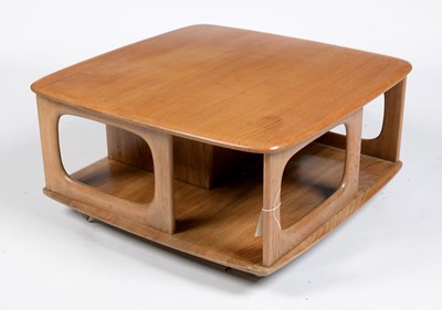 Lot 352 - Ercol: a light elm ‘Pandora’ model no 735 square coffee table with two drawers.