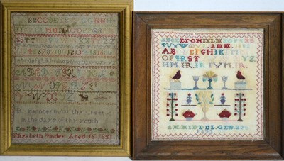 Lot 807 - Two Victorian needlework samplers | one worked by Elizabeth Pinder in 1851