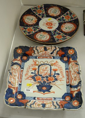 Lot 324 - One pair and one single Japanese Imari chargers.