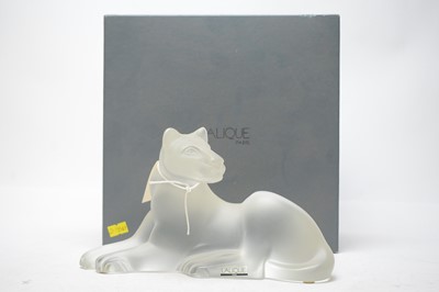 Lot 382 - A Lalique frosted glass figure of a Lioness.