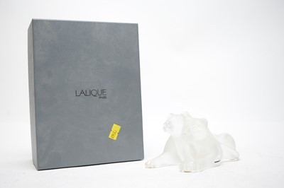 Lot 381 - A Lalique frosted glass Lion Cubs figure group.