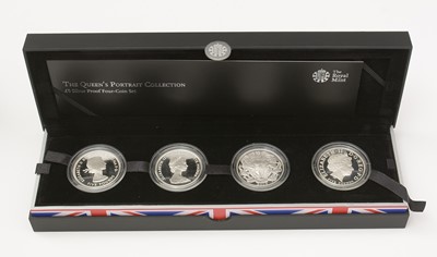 Lot 444 - Royal Mint The Queen's Portrait collection £5 silver proof four-coin set