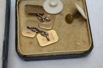 Lot 195 - A pair of 9ct yellow gold cufflinks and military medals.