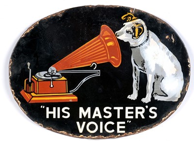 Lot 573 - His Master's Voice enamel advertising sign