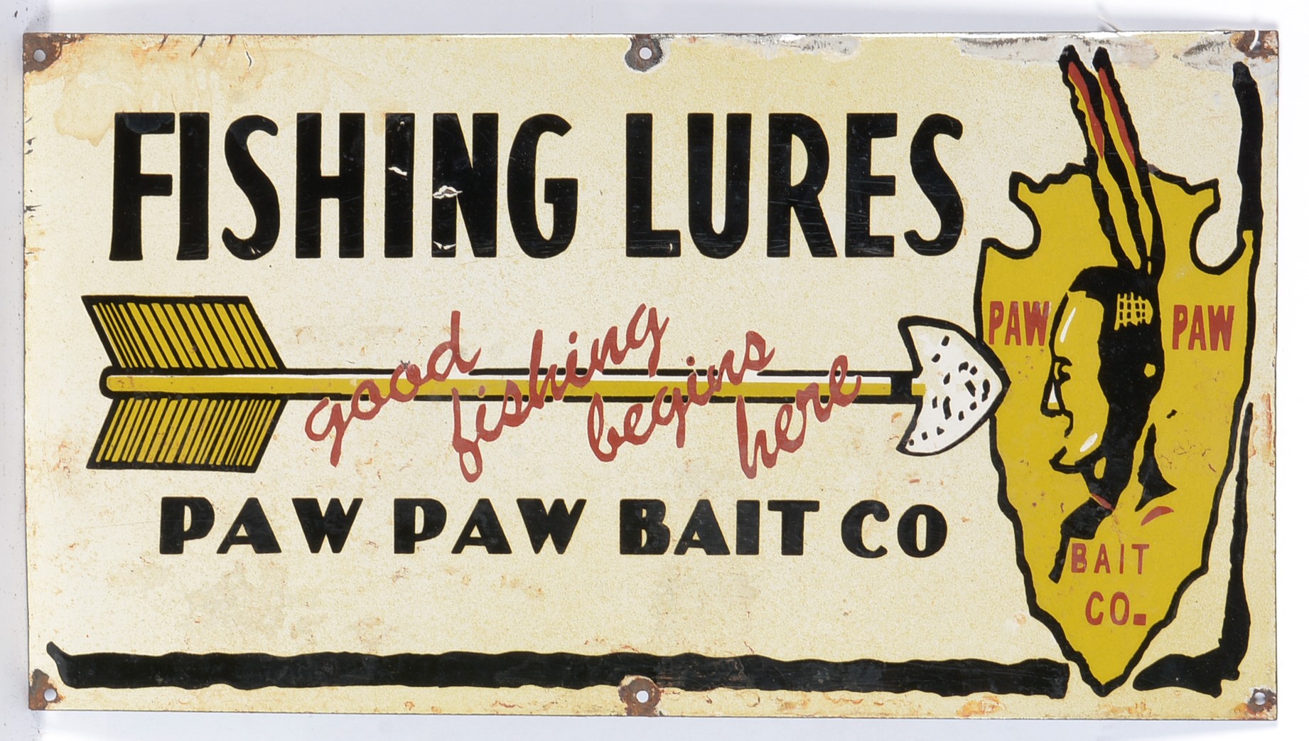 Lot 580 - Paw Paw Bait Co. enamel advertising sign