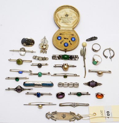 Lot 109 - A selection of silver and other brooches, and other items
