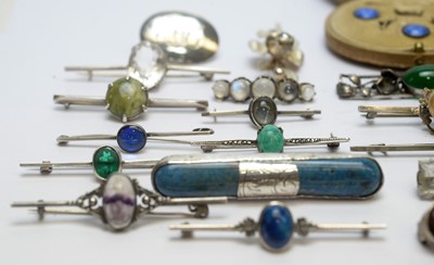 Lot 109 - A selection of silver and other brooches, and other items