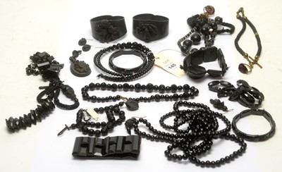 Lot 145 - A selection of jet and jet style jewellery.