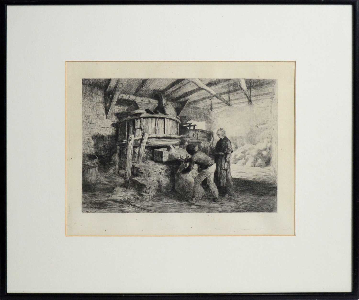 Lot 11 - Léon Augustin Lhermitte - Interior of a Mill in Kersaint, Finistere | etching