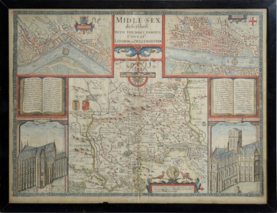 Lot 1 - John Speed - Map of Middlesex | hand-tinted copperplate engraving
